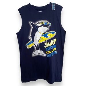 The Children's Place Boys Tank Top Size XL 14 Navy Blue Shark Surf Killer‎ Waves